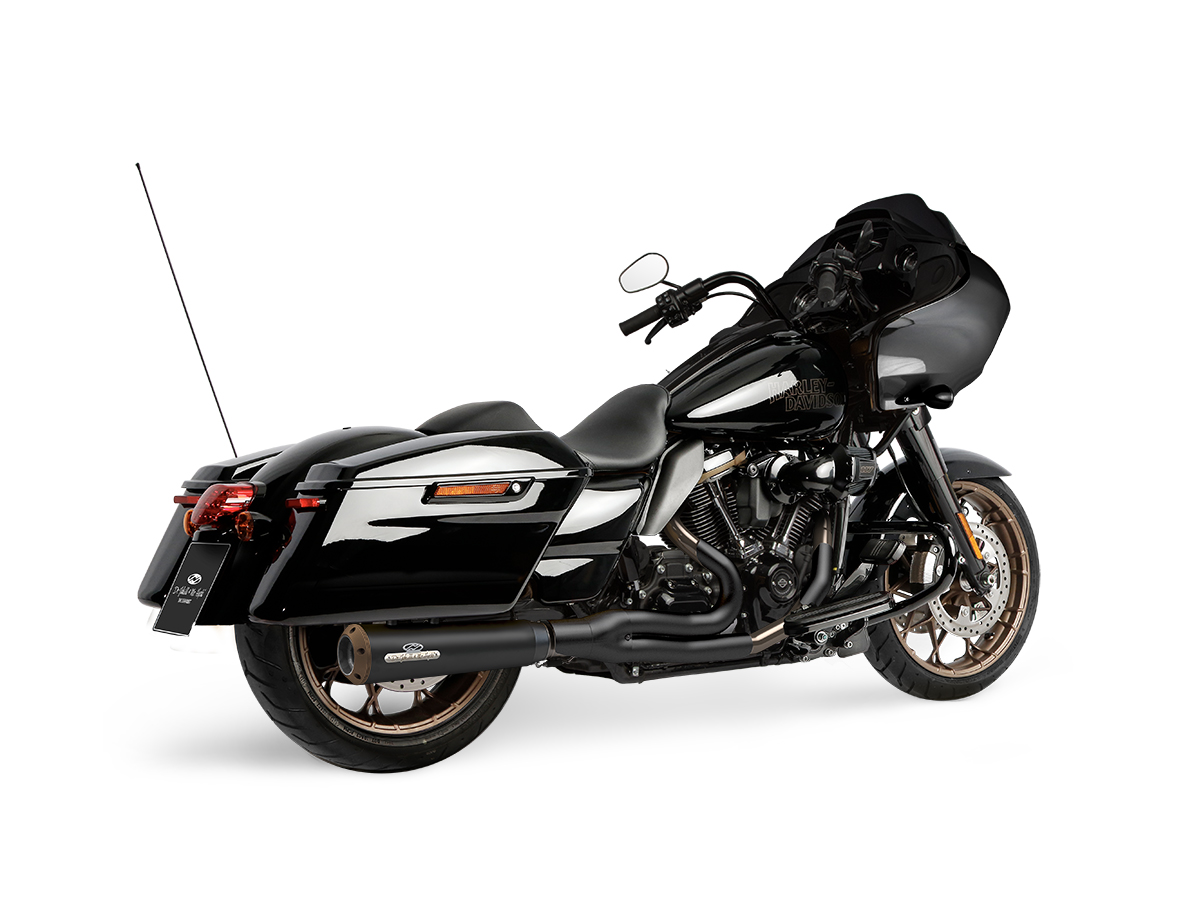 FLT Offset Megaphone 2:1 Exhaust For Harley Davidson - Black With Chrome Tip